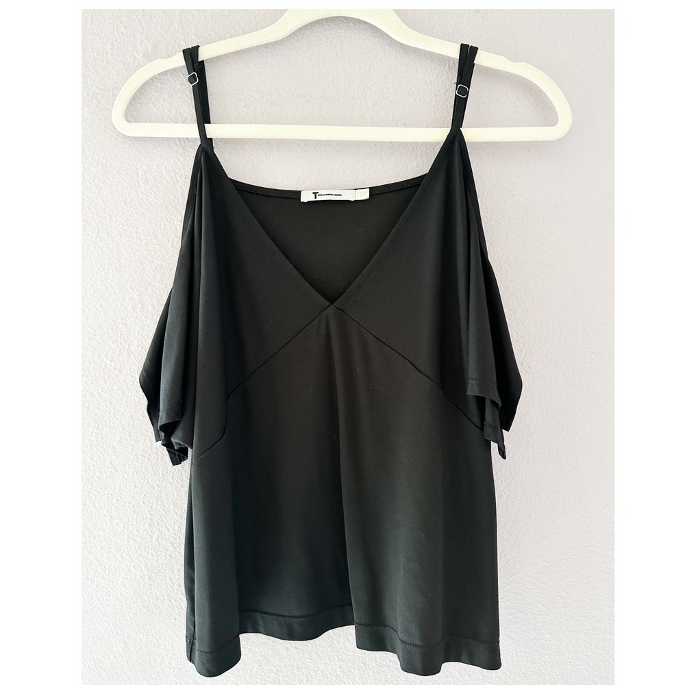 T By Alexander Wang Cold Shoulder Black Tank Top Size Small - Picture 3 of 7